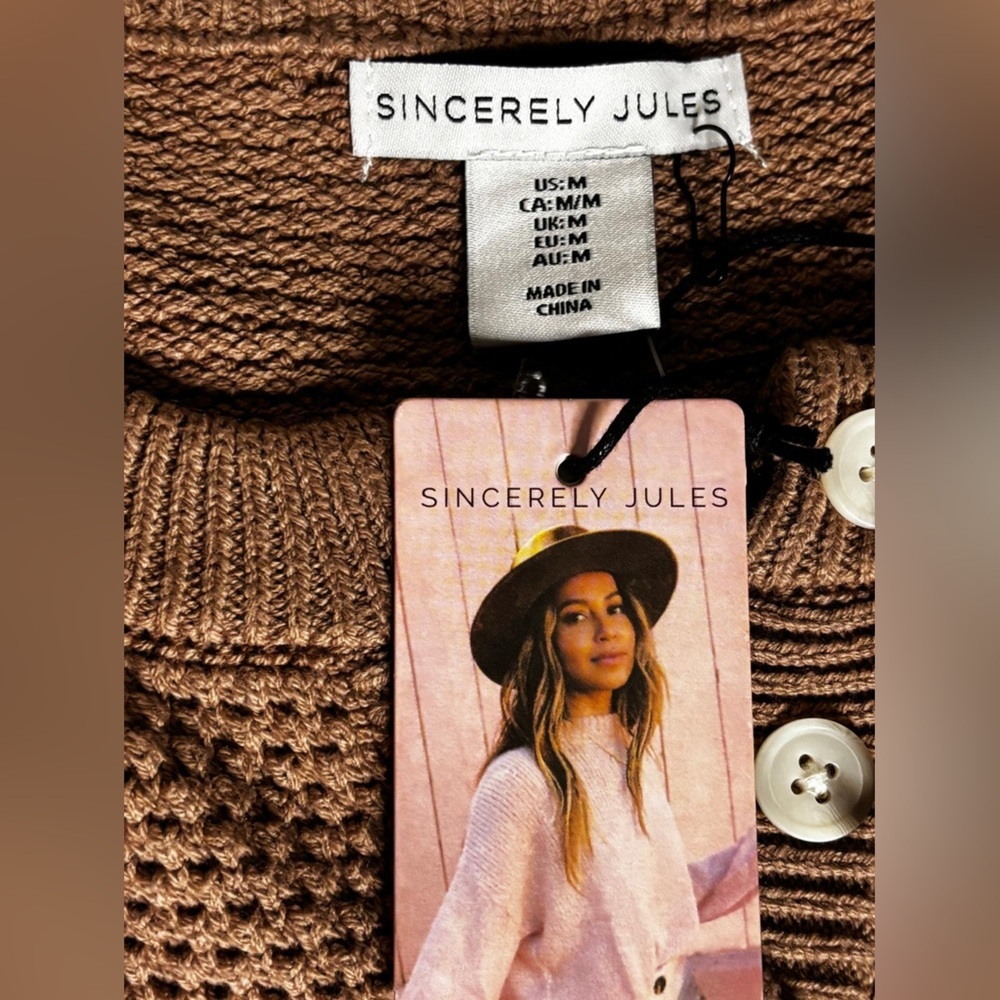 Sincerely Jules Waffle Knit Henley Sweater Beige Cozy Size M NWT - Picture 7 of 9
